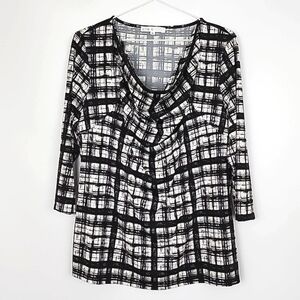 ⭐️3/ $30⭐️ Cleo Top Cowl Neck Black White 3/4 Sleeves Stretch Lightweight Sz XXL